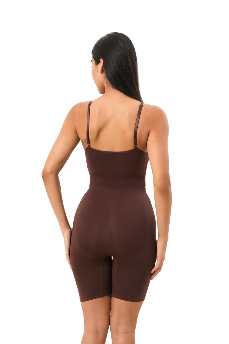 SHAPEMOUR Mid Thigh Bodysuit Bodyshaper, Sculpting Design Shapewear for Women, Body Shaper with Silicone Grip, No Steel Bones for All Day Comfort, Smooth and Seamless Fit (Brown, L) - Image 2