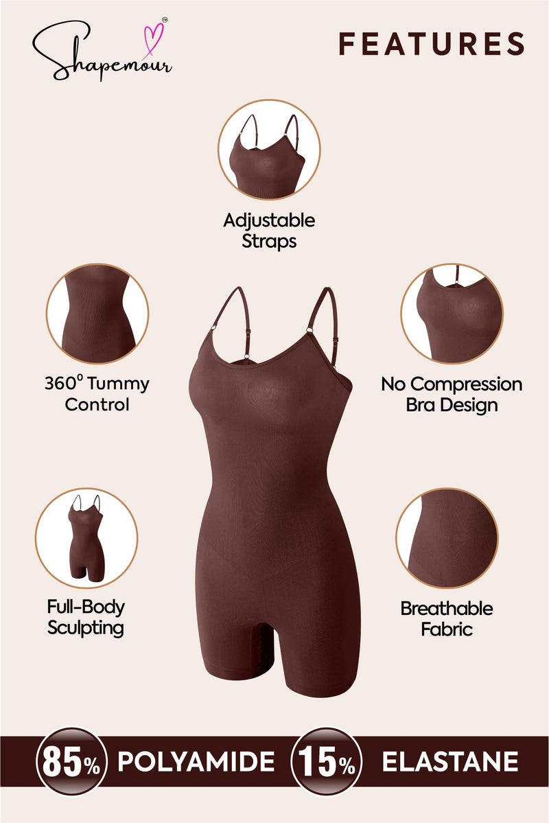 SHAPEMOUR Mid Thigh Bodysuit Bodyshaper, Sculpting Design Shapewear for Women, Body Shaper with Silicone Grip, No Steel Bones for All Day Comfort, Smooth and Seamless Fit (Brown, L) - Image 5