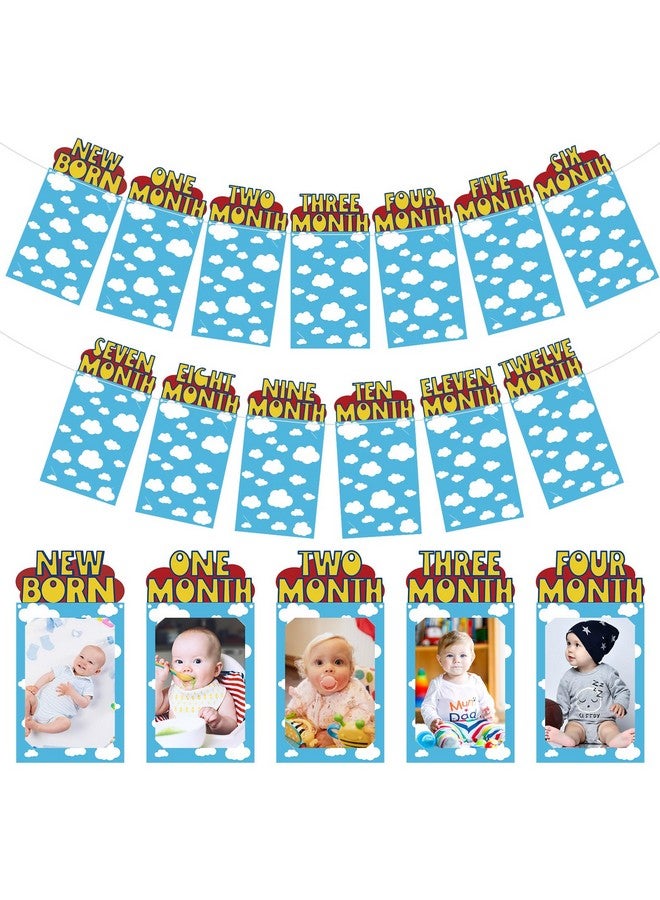 Oudain Cartoon Story 1st Birthday Photo Banner for Baby from Newborn to 12 Months Inspiration Story's 1st Birthday Party Decorations for Girl Boy Monthly Milestones Garland - Image 1
