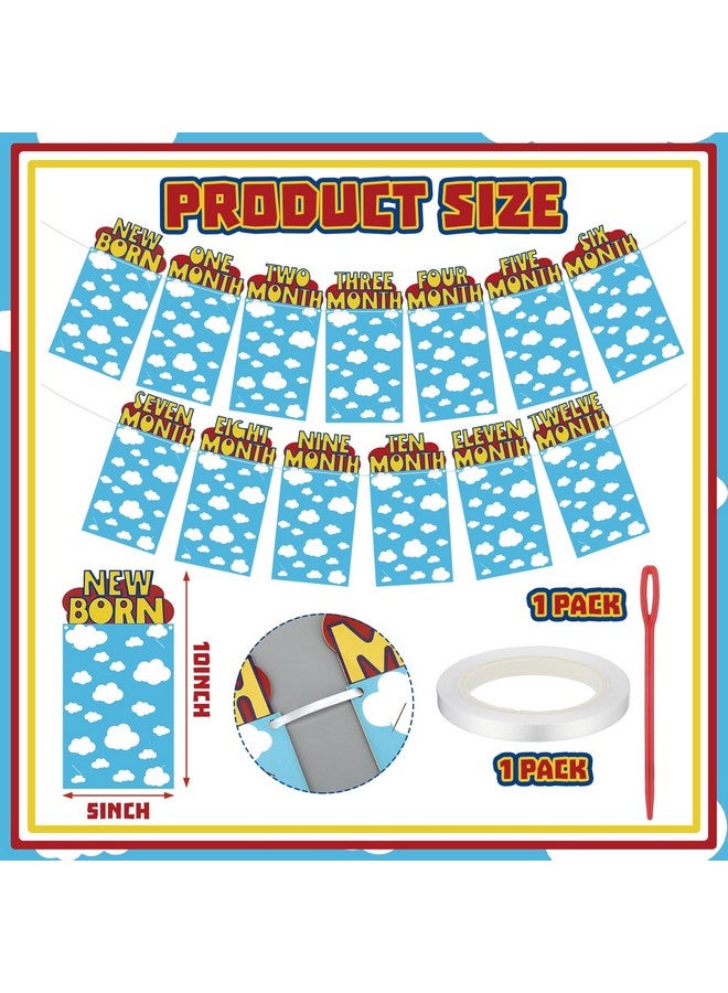 Oudain Cartoon Story 1st Birthday Photo Banner for Baby from Newborn to 12 Months Inspiration Story's 1st Birthday Party Decorations for Girl Boy Monthly Milestones Garland - Image 2