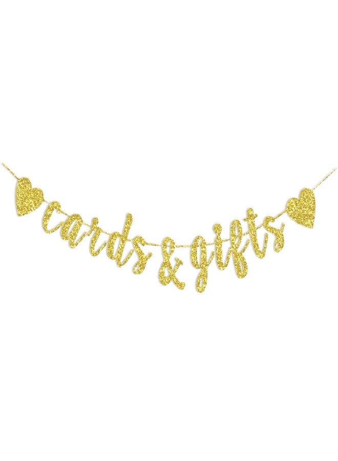 Oarkive Cards & Gifts Banner Gold Glitter Cards and Gifts Sign Gold Gifts Sign Gift Table Sign Baby Shower for Birthday Wedding Engagement House Warming Party Decors Backdrops - Image 1