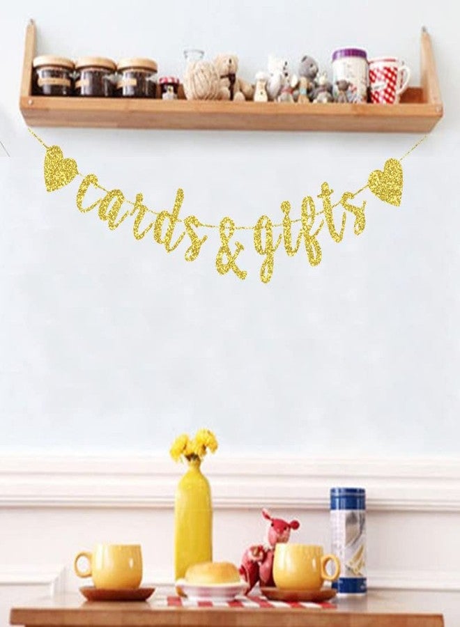 Oarkive Cards & Gifts Banner Gold Glitter Cards and Gifts Sign Gold Gifts Sign Gift Table Sign Baby Shower for Birthday Wedding Engagement House Warming Party Decors Backdrops - Image 3