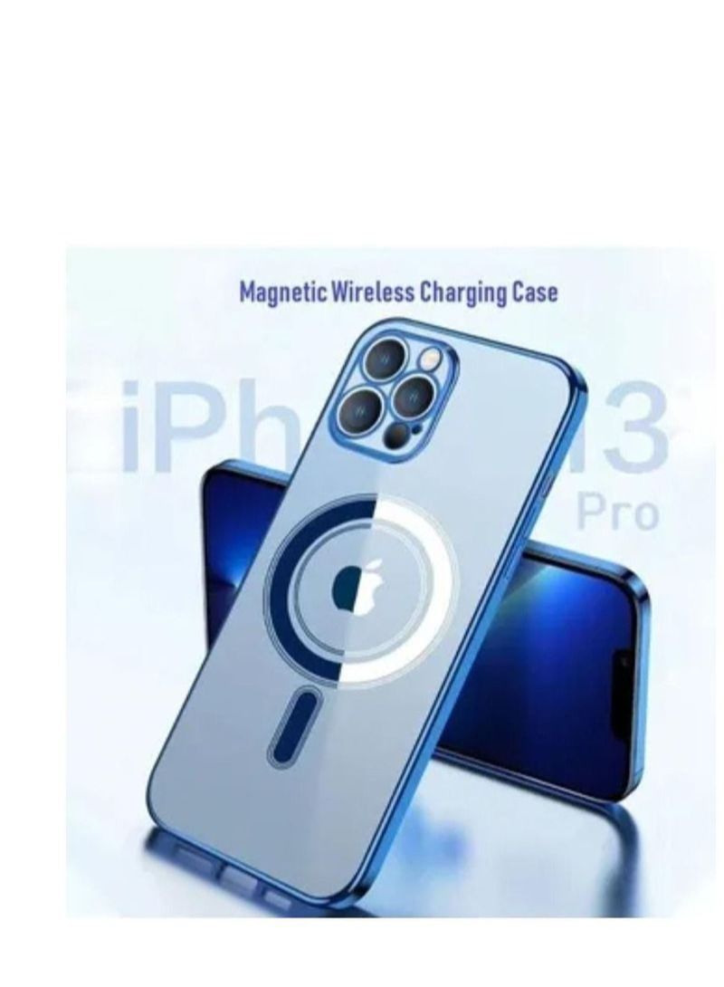 NIBEMINENT Protective Magnetic Electroplating Frame Magsafe Wireless Charging Case Cover for Apple IPhone 13 Pro Max Blue - Image 2