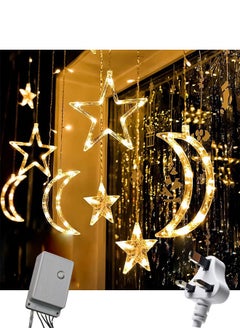 Univer Tang Star Moon Curtain Ramadan Lights for Bedroom Decor,3.5M Ramadan Decorations Light,Eid Moon Window String Lights,8 Flash Modes Led String Fairy Lights Stars Shaped And Moon Curtain Decorative Lights  - Image 2