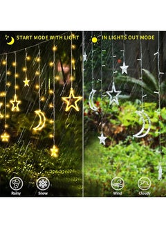 Univer Tang Star Moon Curtain Ramadan Lights for Bedroom Decor,3.5M Ramadan Decorations Light,Eid Moon Window String Lights,8 Flash Modes Led String Fairy Lights Stars Shaped And Moon Curtain Decorative Lights  - Image 4