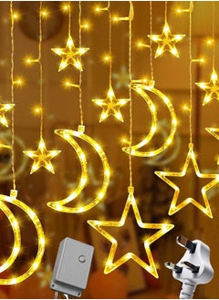 Univer Tang Star Moon Curtain Ramadan Lights for Bedroom Decor,3.5M Ramadan Decorations Light,Eid Moon Window String Lights,8 Flash Modes Led String Fairy Lights Stars Shaped And Moon Curtain Decorative Lights  - Image 1
