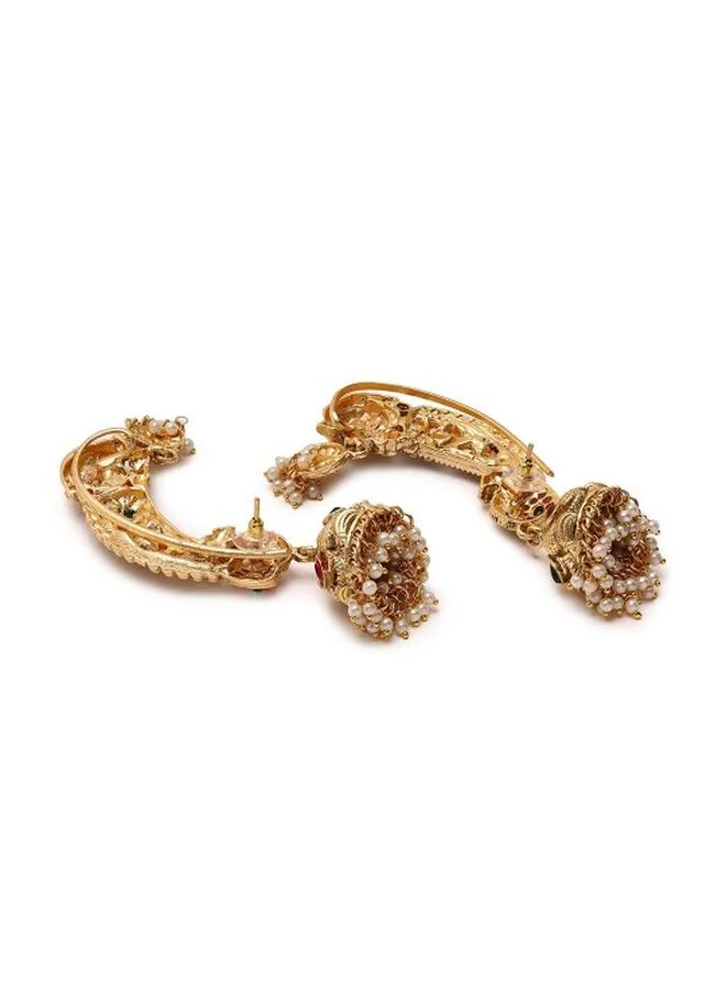 Priyaasi Green Ruby Women Green Ruby Brass Earrings with pattern and secured with Post and Back closure and styled in ideal for Ethnic moments — designed to make heads turn.