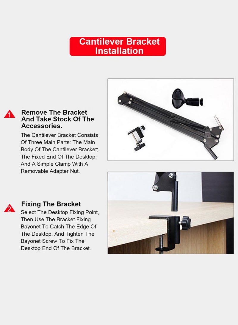 Flash Hawk Microphone Arm Stand, Desktop Mic Clip Holder, 360° Adjustable Folding Portable Microphone Cantilever Stand, NB35 Black  - Image 3