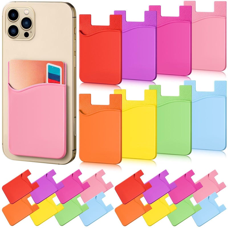 Frienda 24 Pcs Silicone Card Holder Phone Wallet Stick on Self Sticker for Back of Phone for Check ID Business Card Credit Cards Compatible Works with Most Smartphones(Multiple Color) - Image 1