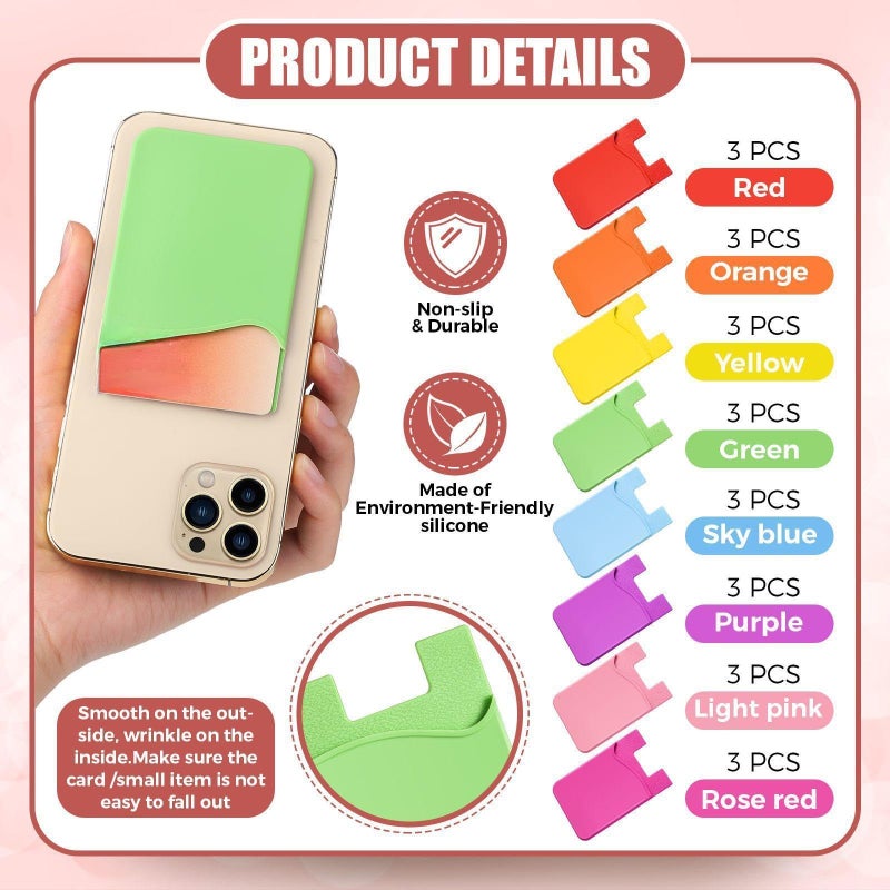 Frienda 24 Pcs Silicone Card Holder Phone Wallet Stick on Self Sticker for Back of Phone for Check ID Business Card Credit Cards Compatible Works with Most Smartphones(Multiple Color) - Image 2