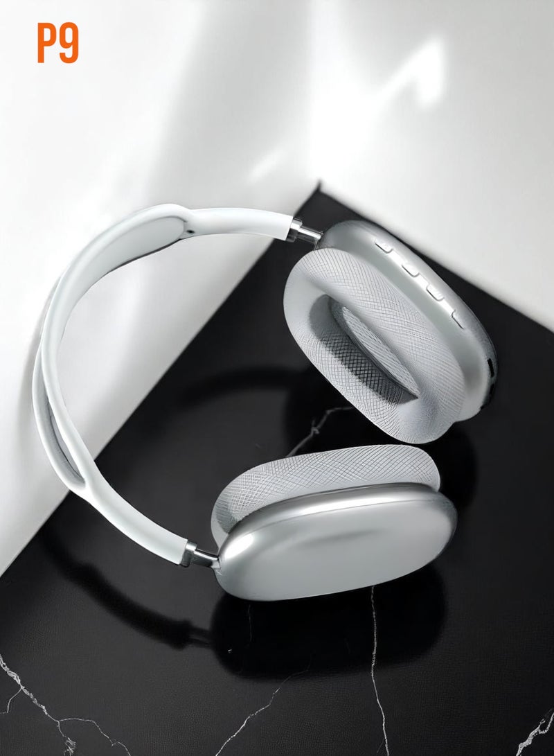 P9 Air Pro Max Earphones with Smart Case Bluetooth Over-Ear Headphones Silver - Image 2