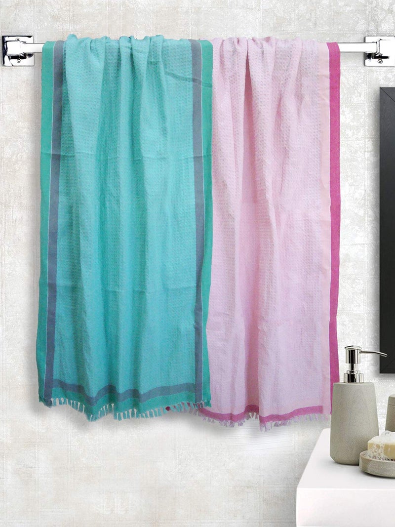 Athom Trendz Athom Living Light Weight Cotton Premium Waffle Border Bath Towel 75x150 cm Pack of 2  - Image 1