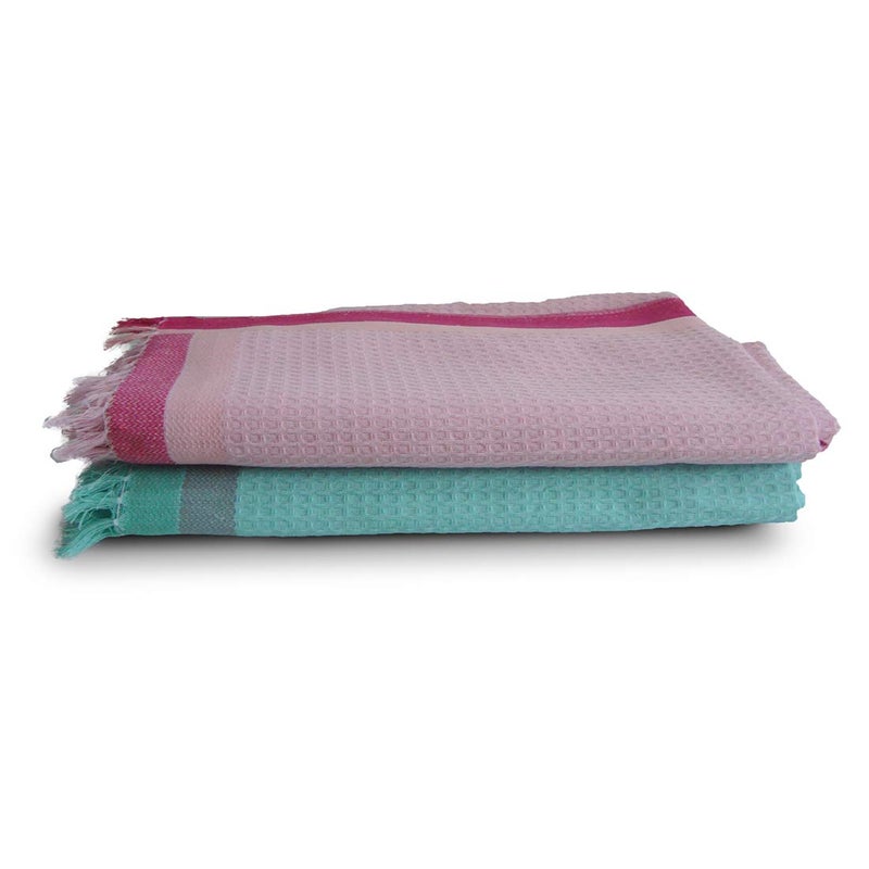 Athom Trendz Athom Living Light Weight Cotton Premium Waffle Border Bath Towel 75x150 cm Pack of 2  - Image 5