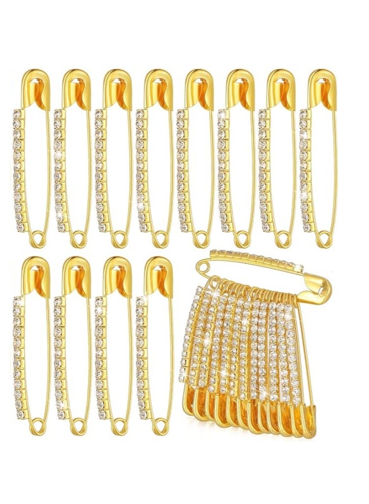 12 Pieces Gold Rhinestone Safety Pins Brooches Sweater Shawl Clips Faux Crystal Brooches Shiny Brooch Pins for Women Skirts Sweater Scarf Lapel Hat Accessories - Image 1