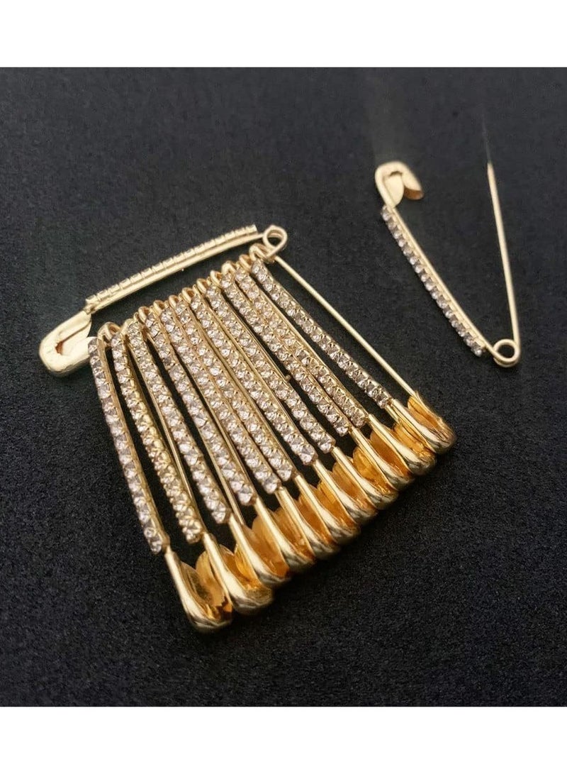 12 Pieces Gold Rhinestone Safety Pins Brooches Sweater Shawl Clips Faux Crystal Brooches Shiny Brooch Pins for Women Skirts Sweater Scarf Lapel Hat Accessories - Image 2