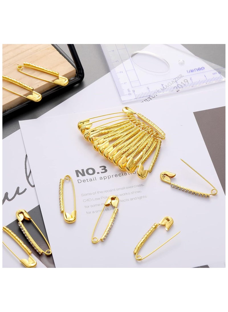 12 Pieces Gold Rhinestone Safety Pins Brooches Sweater Shawl Clips Faux Crystal Brooches Shiny Brooch Pins for Women Skirts Sweater Scarf Lapel Hat Accessories - Image 3