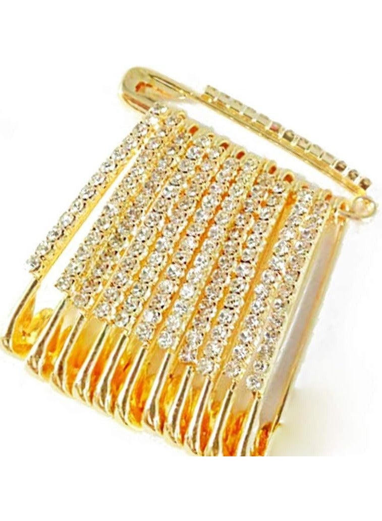 12 Pieces Gold Rhinestone Safety Pins Brooches Sweater Shawl Clips Faux Crystal Brooches Shiny Brooch Pins for Women Skirts Sweater Scarf Lapel Hat Accessories - Image 4
