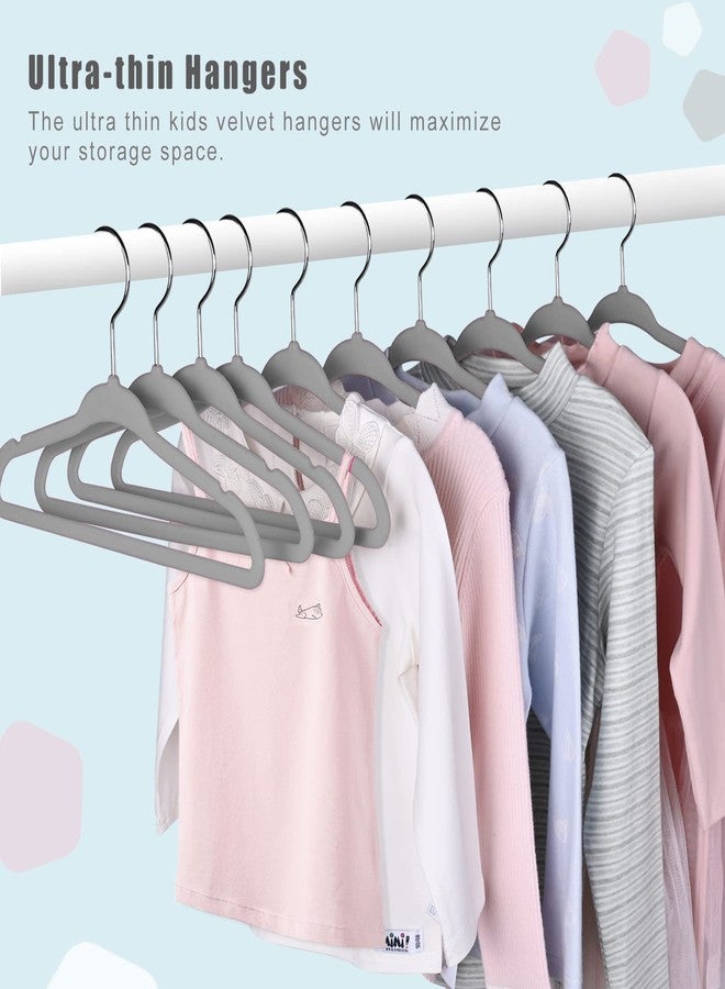 BAGAIL 50 Pack Kids Velvet Hangers 11 Inches Children's Clothes Hangers Non-Slip Baby Hangers for Infant/Toddler (Grey) - Image 5