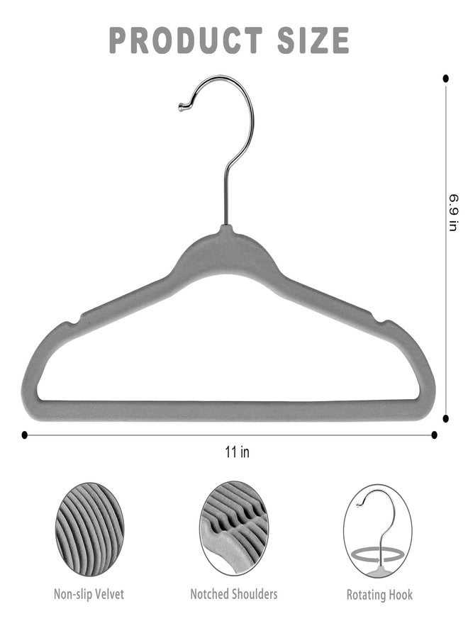 BAGAIL 50 Pack Kids Velvet Hangers 11 Inches Children's Clothes Hangers Non-Slip Baby Hangers for Infant/Toddler (Grey) - Image 2