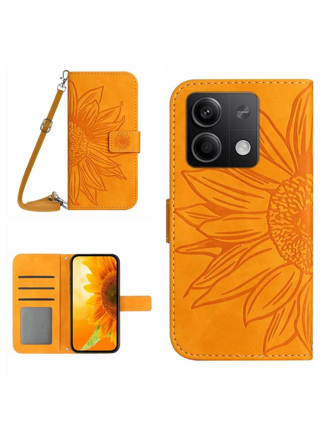 جرين تايجر حافظة هاتف جلدية قابلة للطي لهاتف Xiaomi Redmi Note 13 4G بملمس الجلد العالمي وزهرة الشمس مع حبل (أصفر)