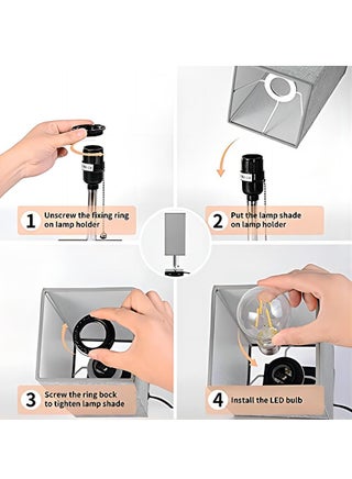 Table Lamp, Bedside Lamps with 2 USB Charging Ports, Solid Wood Nightstand Lamp with Grey Fabric Shade Perfect for Bedroom, Living Room, Study Room - view 3