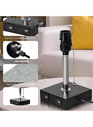 Table Lamp, Bedside Lamps with 2 USB Charging Ports, Solid Wood Nightstand Lamp with Grey Fabric Shade Perfect for Bedroom, Living Room, Study Room - view 2
