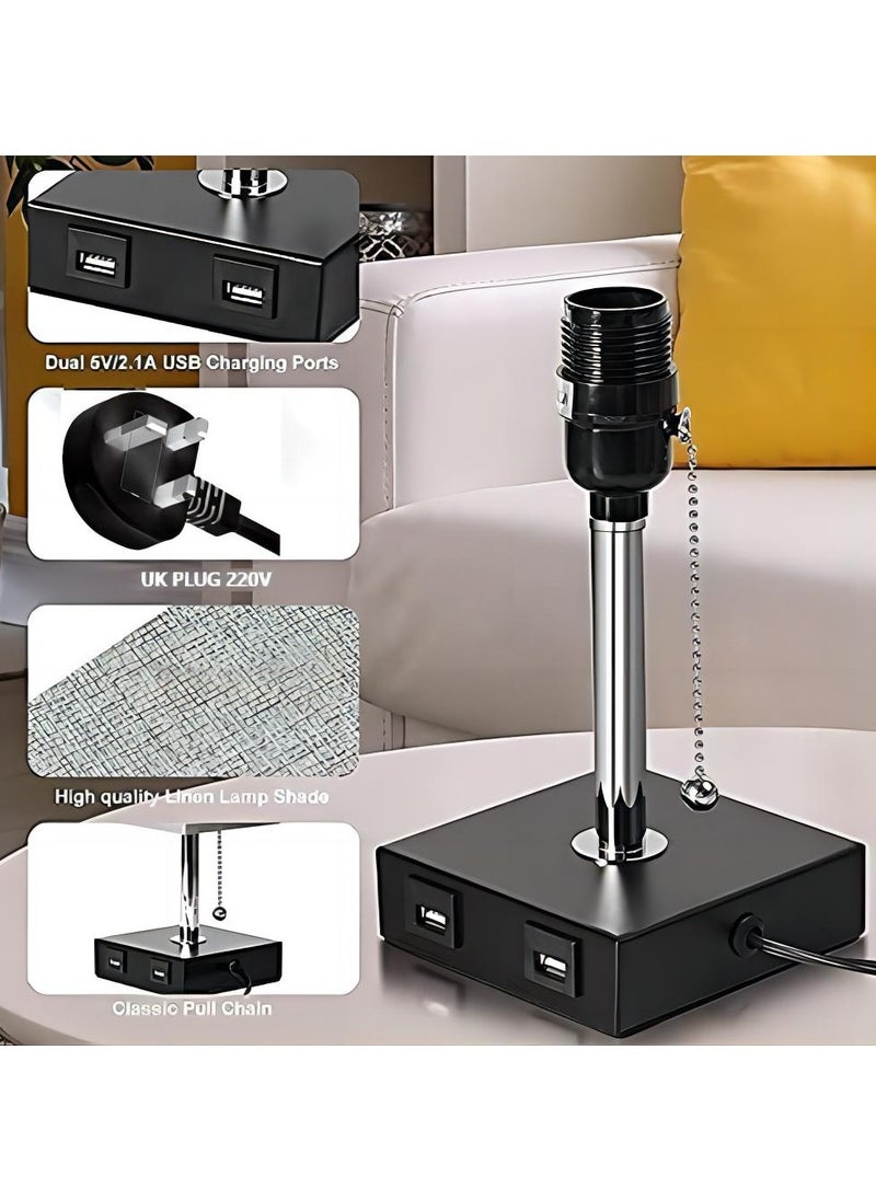 Alruht Table Lamp, Bedside Lamps with 2 USB Charging Ports, Solid Wood Nightstand Lamp with Grey Fabric Shade Perfect for Bedroom, Living Room, Study Room  - Image 2