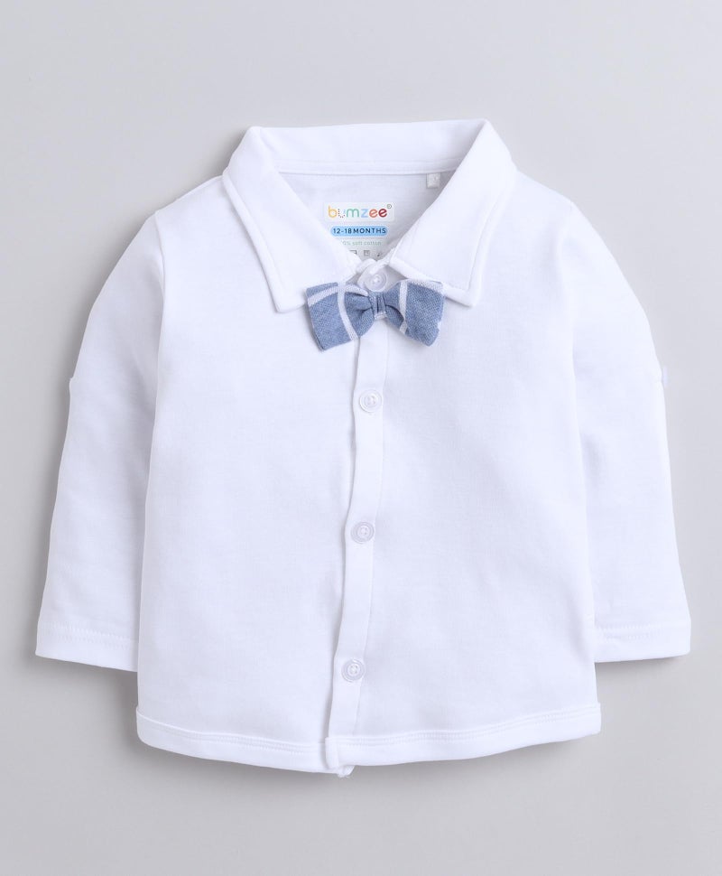 BUMZEE Sky Blue & White Boys Half Sleeves Shirt Waistcoat & Short Set with Applique Bow Age - 0-6 Months (Peb8055B-sbl.wht) - Image 2