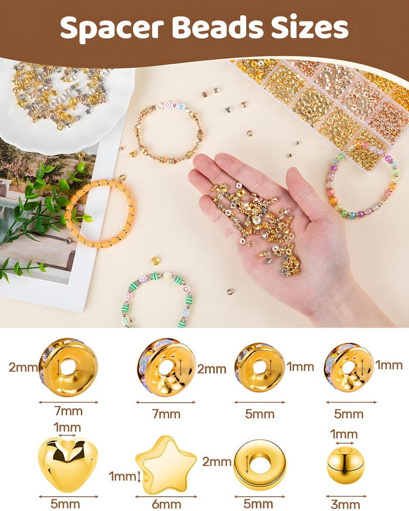 Goldwise Spacer Beads for Jewelry Making, 1280pcs Assorted Round Star Rondelle Heart Gold and Silver Beads for Bracelet Jewelry Making & DIY Crafts - Image 5