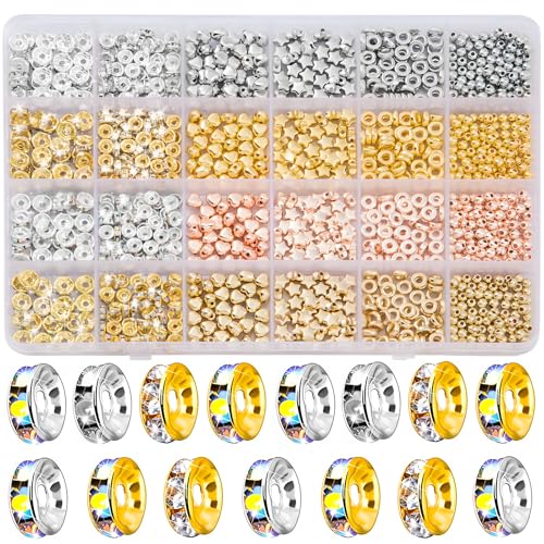 Goldwise Spacer Beads for Jewelry Making, 1280pcs Assorted Round Star Rondelle Heart Gold and Silver Beads for Bracelet Jewelry Making & DIY Crafts - Image 1