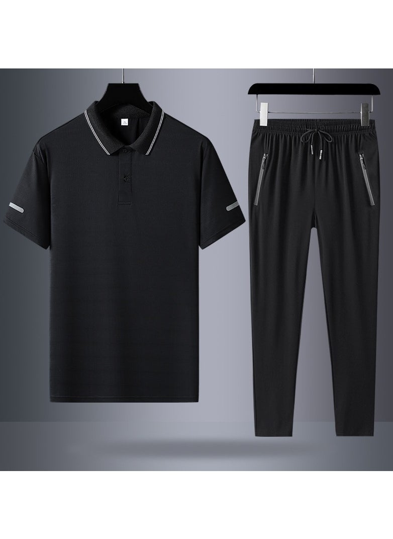 KUYING - Ice Silk Short Sleeved POLOT T-shirt and Pants Quick Drying Two-piece set - Image 1