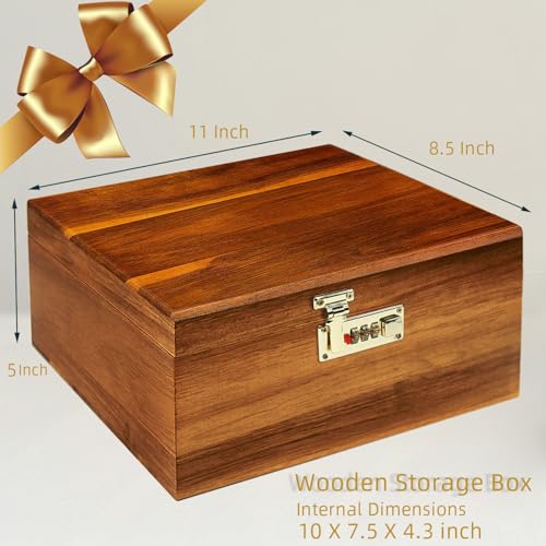 WELITTCON Large Wood Box Decorative Acacia Wooden Storage Box with Combination Lock With Adjustable Divider Wooden Keepsake Box with Hinged Lid Chest Stash Boxes Decorative Lockable Chest Box(Secret Grid) - Image 2