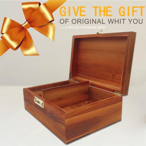 WELITTCON Large Wood Box Decorative Acacia Wooden Storage Box with Combination Lock With Adjustable Divider Wooden Keepsake Box with Hinged Lid Chest Stash Boxes Decorative Lockable Chest Box(Secret Grid) - Image 4