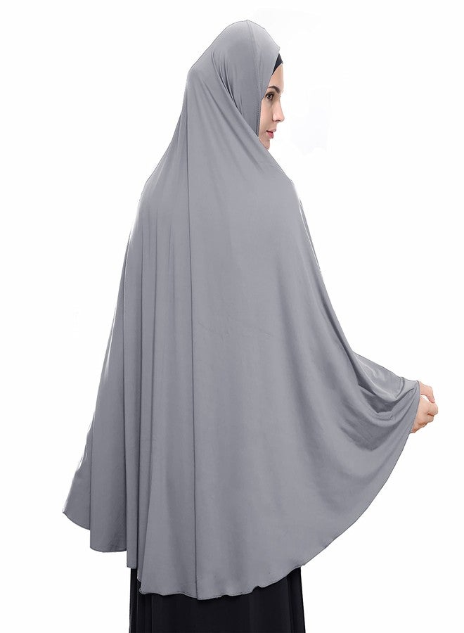 XINFU Women's High Stretch Hijab Muslim Arabian Long Milk Silk Purity Color Chiffon Hijab, Gray, Medium - Image 2