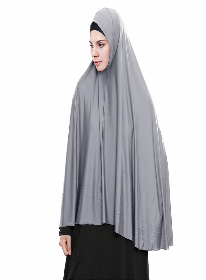 XINFU Women's High Stretch Hijab Muslim Arabian Long Milk Silk Purity Color Chiffon Hijab, Gray, Medium - Image 3
