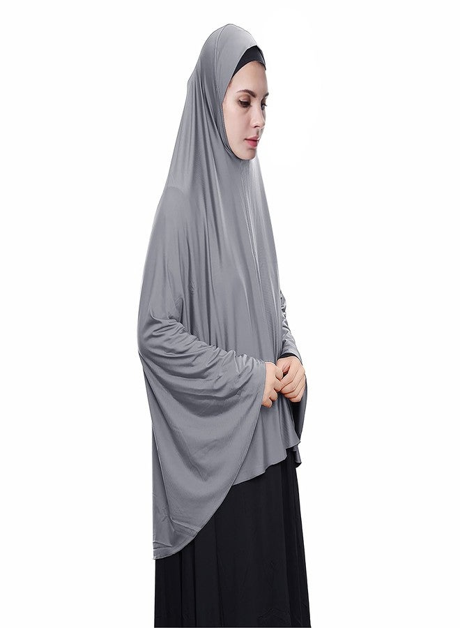 XINFU Women's High Stretch Hijab Muslim Arabian Long Milk Silk Purity Color Chiffon Hijab, Gray, Medium - Image 4