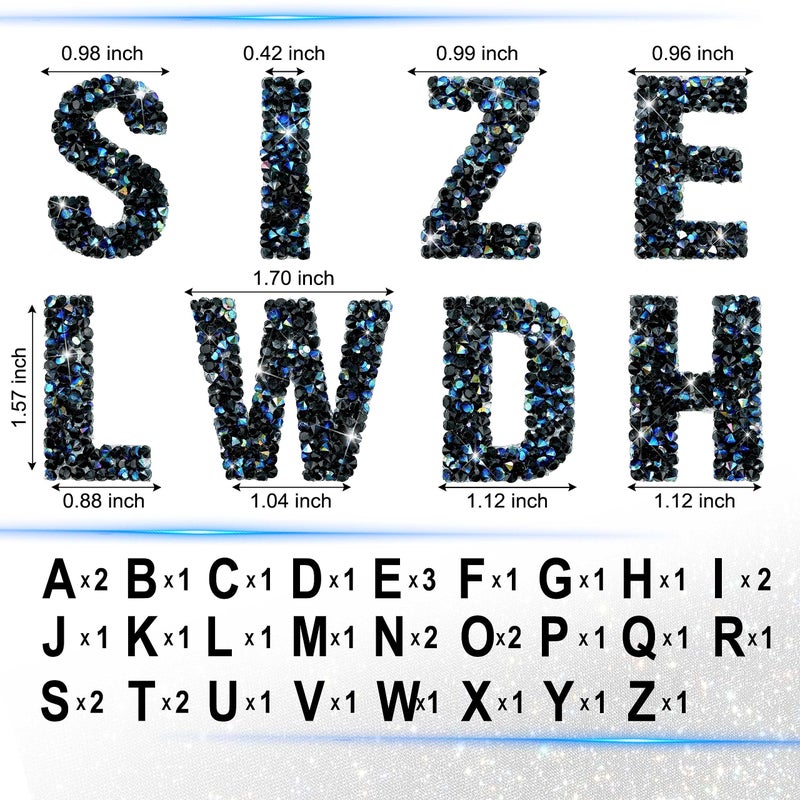 Locacrystal 34Pcs Bling Resin Rhinestone Alphabet Letter Stickers A-Z Letters DIY Car Sticker Self-Adhesive Iron-On Crystal Word Stickers for Cars Arts Crafts Clothing Decoration(Black AB,1.57â€œ) - Image 4