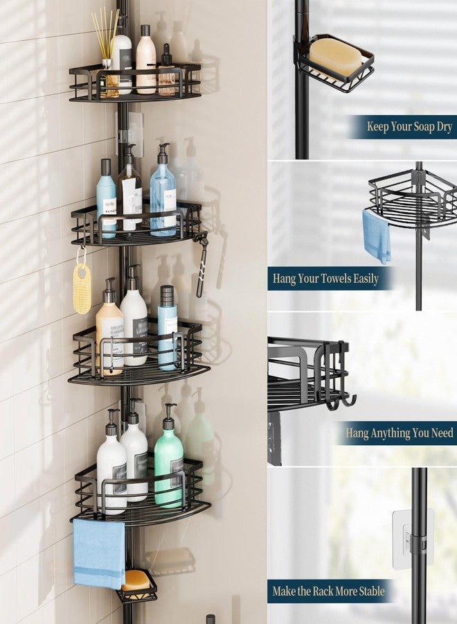 Consumest Corner Shower Caddy Tension Pole - Rustproof Shower Shelves with Towel Bar & Soap Holder, Adjustable Bath Organizer for Bathroom Storage, 27.6-108.3 inch, Black - Image 4