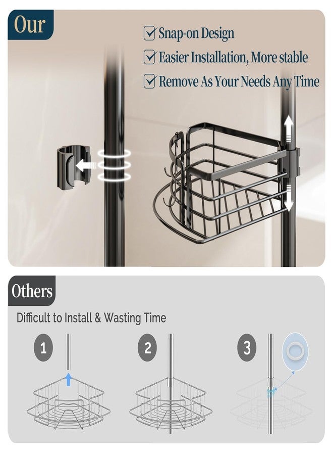 Consumest Corner Shower Caddy Tension Pole - Rustproof Shower Shelves with Towel Bar & Soap Holder, Adjustable Bath Organizer for Bathroom Storage, 27.6-108.3 inch, Black - Image 3