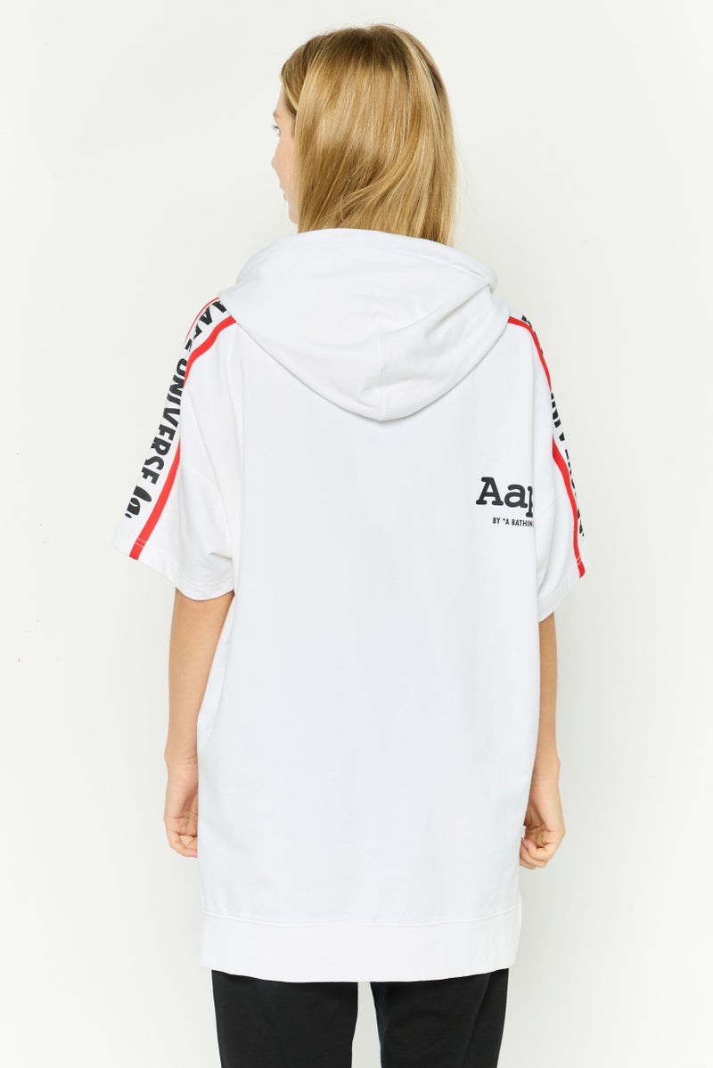 Aape By A Bathing Ape Women Hooded  Brand Logo Short Sleeves Sweatshirt, White Combo - Image 3