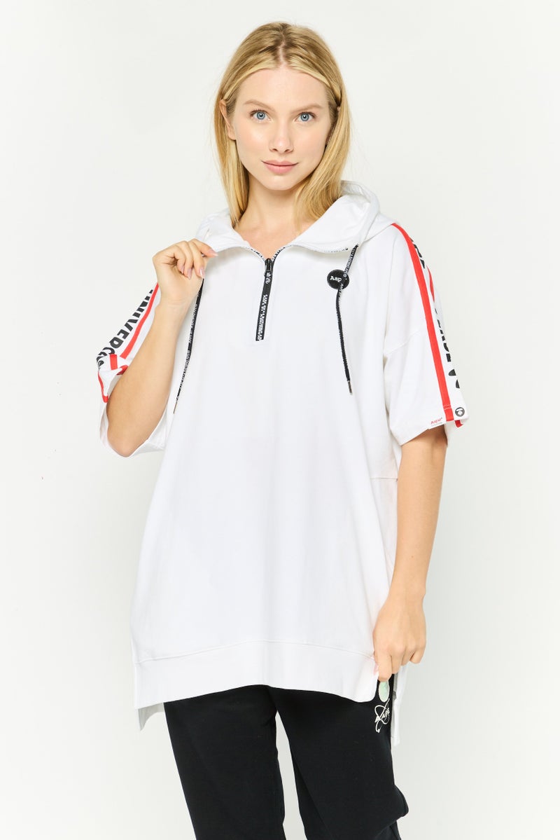 Aape By A Bathing Ape Women Hooded  Brand Logo Short Sleeves Sweatshirt, White Combo - Image 1