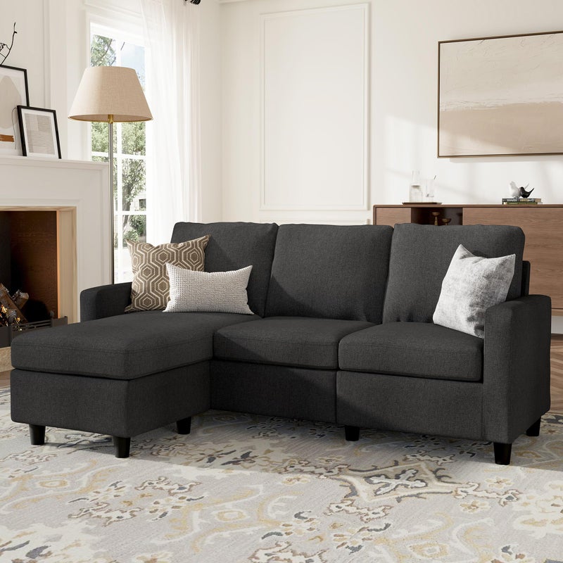 HONBAY Convertible Sectional Sofa L Shaped Couch with Reversible Chaise for Small Space Black