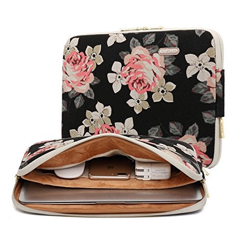 KAYOND Black Rose Patten Canvas Water-Resistant 13.3 Inch Laptop Sleeve - Image 1
