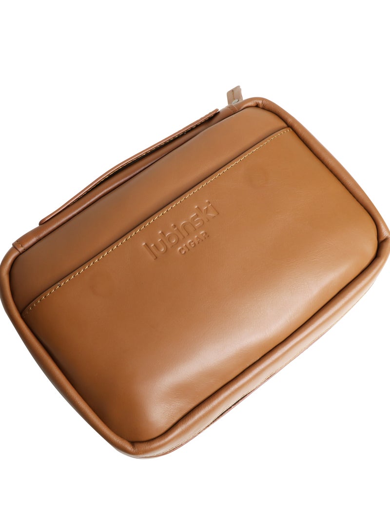 Lubinski Travel Storage Case with Cedar Wood Lining, Leather Exterior, Includes Cutter and Lighter (No Gas), Fits 5 Units  - Image 1