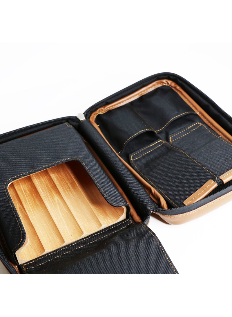Lubinski Travel Storage Case with Cedar Wood Lining, Leather Exterior, Includes Cutter and Lighter (No Gas), Fits 5 Units  - Image 2