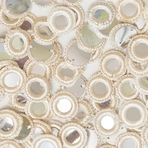 Embroiderymaterial Crochet Rings for Embroidery and Craft Purpose | Mirror Work Embellishments for DIY, Sewing, Decorative Projects Cream Color, 100 Pieces, 18MM - Image 1