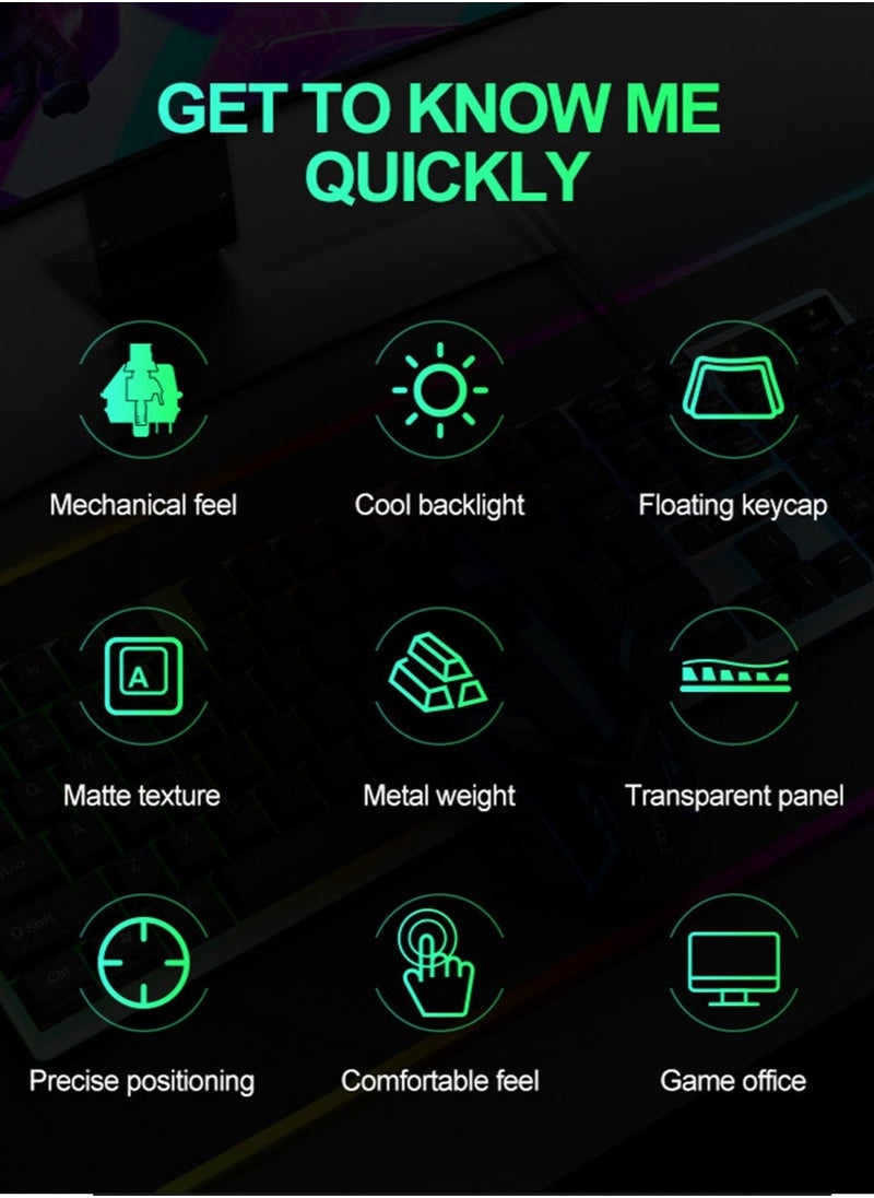 T-WOLF Gaming Keyboard Mouse Combo Rainbow LED Backlit Ambient Light Illuminated Character Wired USB Keyboard Mice Compatible with Windows XP/7/10 MacBook PS4 PS5 Xbox one Value Combo Set  - Image 3