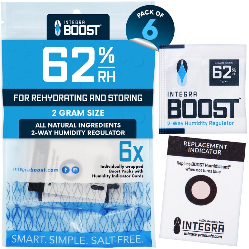 Integra Boost 2-Way Humidity Control Pack â€“ Patented Technology for Humidity Control â€“ Preserve Flavor & Maintain 62% RH â€“ Moisture Absorber for Herbs, Spices & More â€“ 2 Gram (Pack of 6) - Image 1