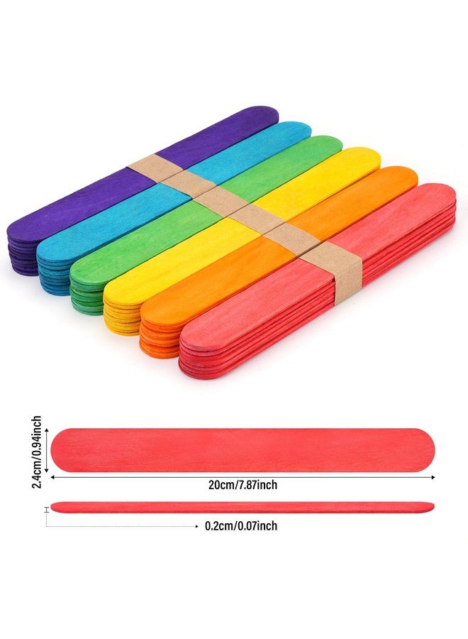 60 Pieces Jumbo Colored Popsicle Sticks, 8 Inch Natural Colored Wooden Craft Sticks, Multi-Purpose Rainbow Ice Cream Sticks for DIY Classroom Crafts, Home Art Projects and Plant Labels