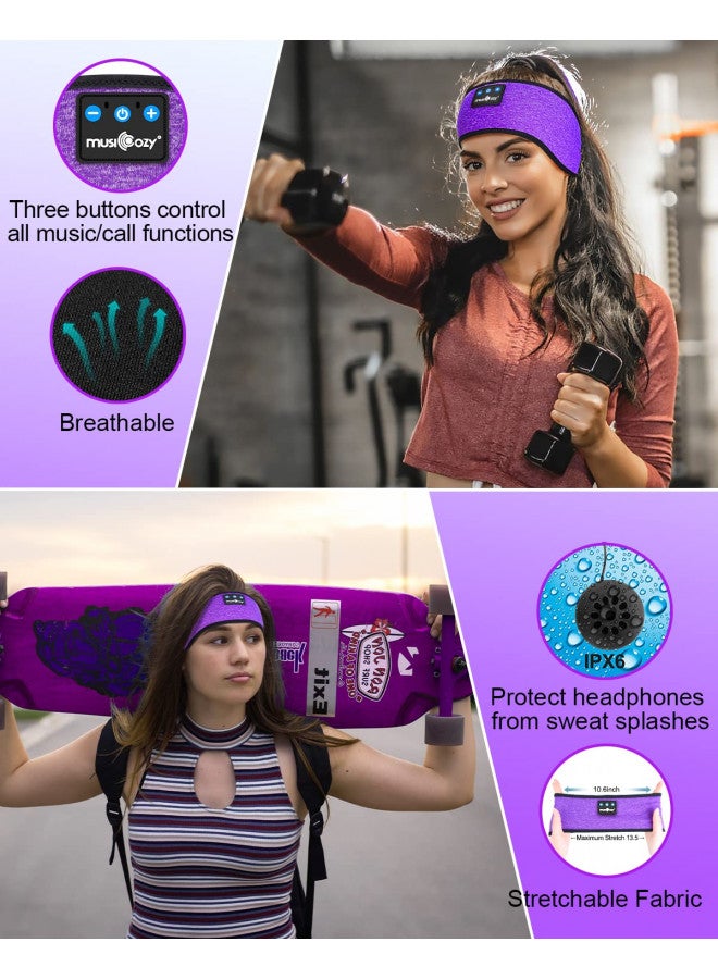 MUSICOZY MUSICOZY Sleep Headphones Wireless, Bluetooth Headband Sports Sleeping Headphones Sleep Mask Earbuds Breathable Music Headband with Bluetooth 5.2, Perfect for Workout Running, Grape Purple  - Image 4
